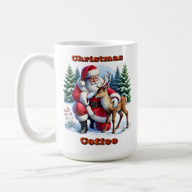 Taza De Café Jóvenes renos y Santa en invierno (Izquierda)