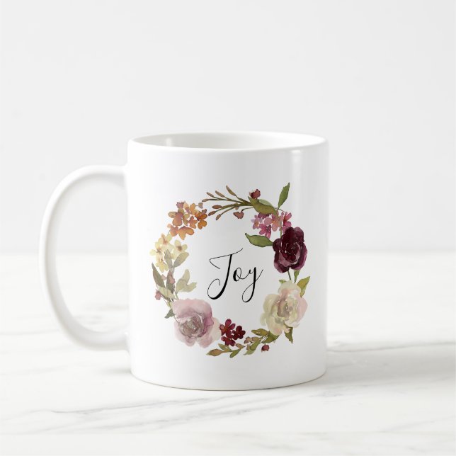 Taza De Café Joy Floral Watercolor Wreath (Izquierda)