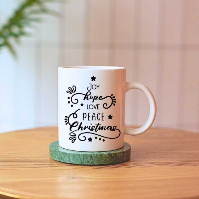 Taza De Café Joy Hope Love Peace Navidades Imprimir blanco mode (Subido por el creador)