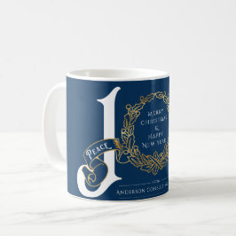 Taza De Café Joy Peace Love Blue Gold Navidades corporativos
