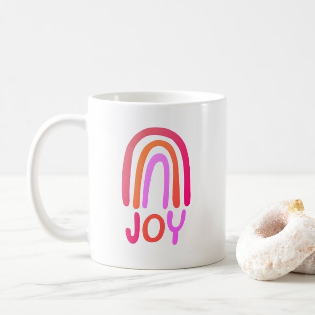Taza De Café JOY Rainbow Colorful Handlettering Coffee Mug (Con donut)