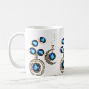 Taza De Café joyas navidades Árbol azul negro brillante Luna