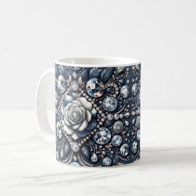 Taza De Café Joyas Rosas de Glam Bling Denim & Diamonds (Anverso izquierdo)