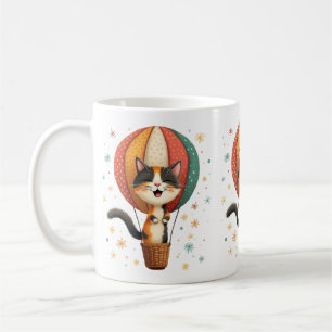 Taza De Café Joyful Calico Cat Sky Adventure Ilustracion