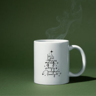 Taza De Café Joyful Holiday Tree - Typography Art Festive Words