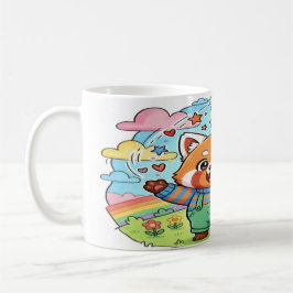 Taza De Café Joyful Red Panda Music & Rainbow Mug - Cute Animal