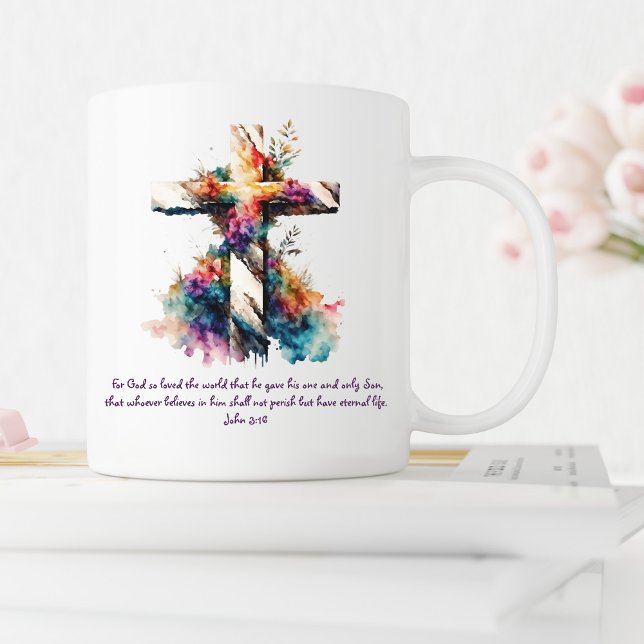 Taza De Café Juan 3:16 Escritura cruza la Biblia Cristiana Vers (Subido por el creador)