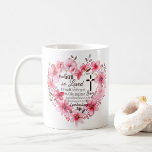 Taza De Café Juan 3:16 Versículo de la Biblia del Corazón Flora