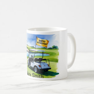 Taza De Café Jubilación de golf con carrito de golf sobre el gr