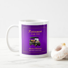 Taza De Café Jubilación Elegante Tema Golf Cart Purple Gold