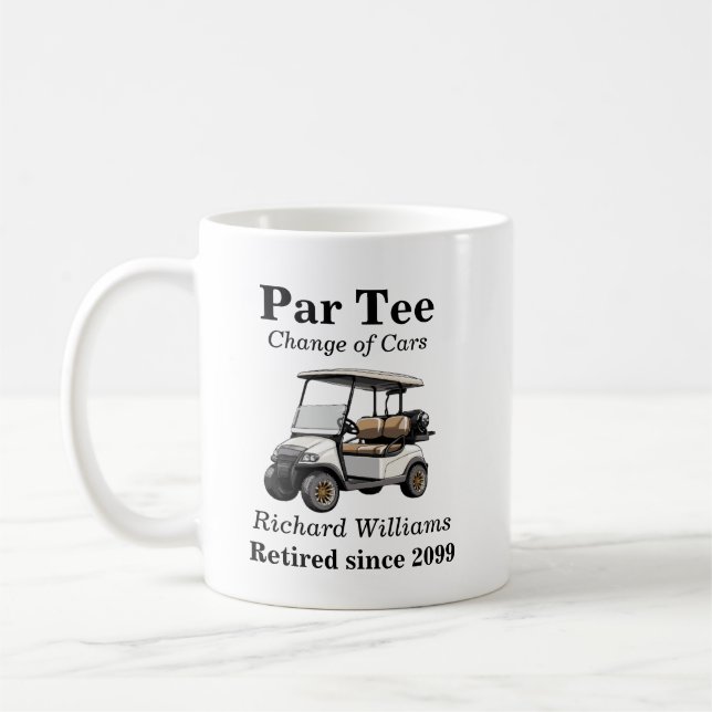 Taza De Café Jubilación Gray Golf Cart Par Tee Tema (Izquierda)