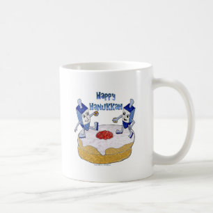 Taza De Café Judaica Happy Hanukkah Dancing Dreidels Doughnut