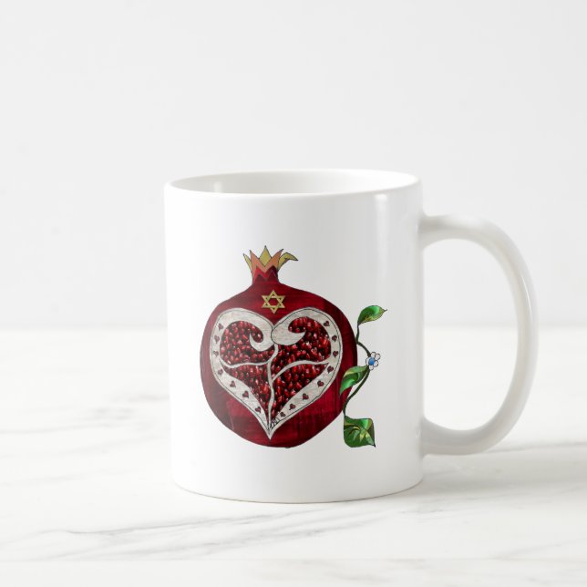 Taza De Café Judaica Pomegranate Heart Hanukkah Rosh Hashanah (Derecha)