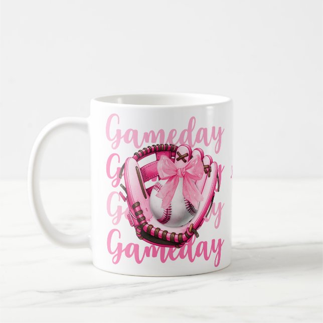 Taza De Café Juego de béisbol Moda personalizada Photo Pink Bow (Izquierda)