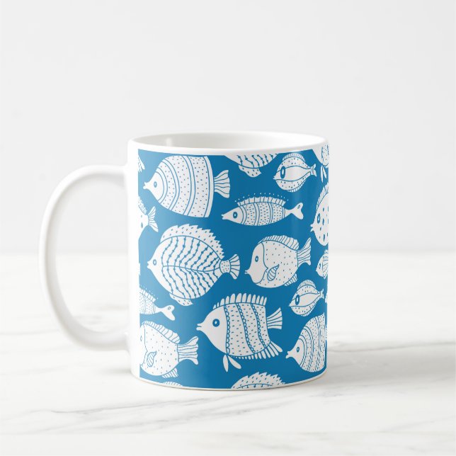 Taza De Café Juego de cosecha de pescado. Ilustracion decorativ (Izquierda)