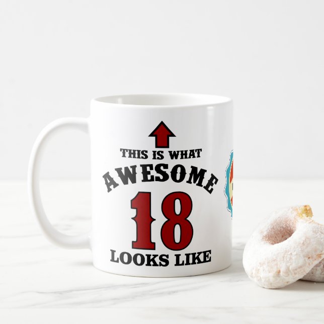 Taza De Café Jueves 18 años, alucinante rojo personalizado (Con donut)