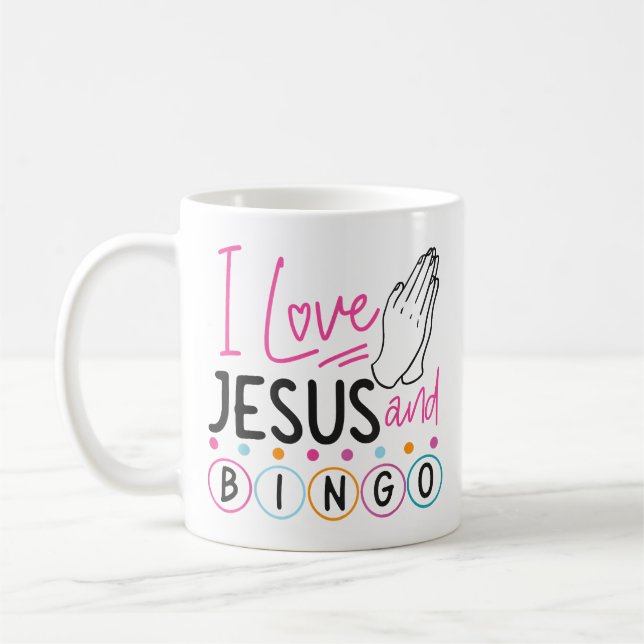 Taza De Café Jugador de Bingo Jesús Fe Cristiano Amo A Jesús Y (Izquierda)