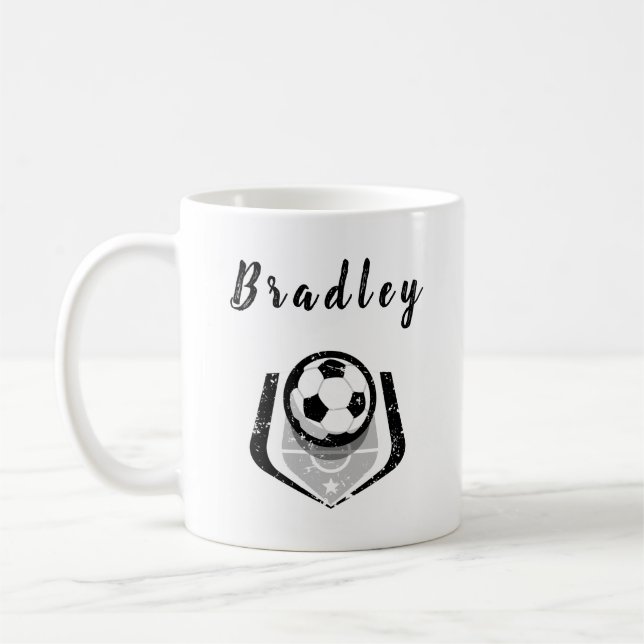 Taza De Café Jugador de fútbol blanco negro angustiado personal (Izquierda)