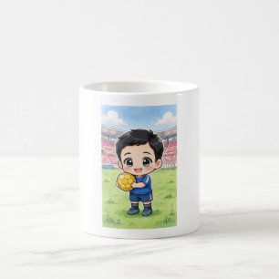 Taza De Café Jugador de futbol Kawaii Chibi con Pelota Amarilla