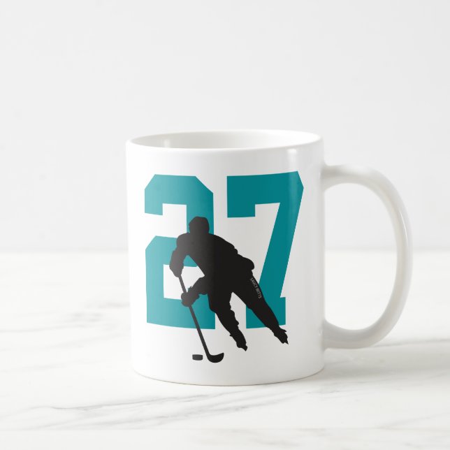 Taza De Café Jugador de hockey personalizado número azul Verde  (Derecha)