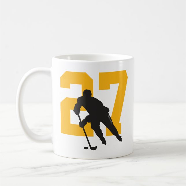 Taza De Café Jugador de Hockey Personalizado Número de Oro Negr (Izquierda)