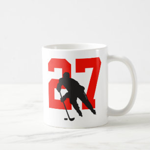 Taza De Café Jugador de hockey personalizado número rojo