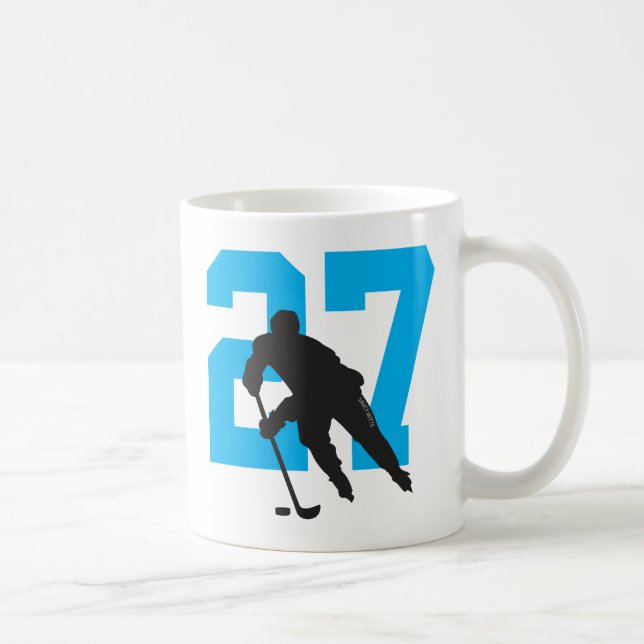 Taza De Café Jugador de hockey personalizado número turquesa az (Derecha)