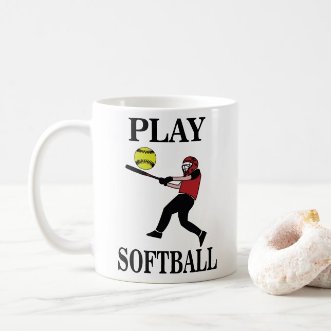 Taza De Café Jugador de Softbol Juega a Softball (Con donut)