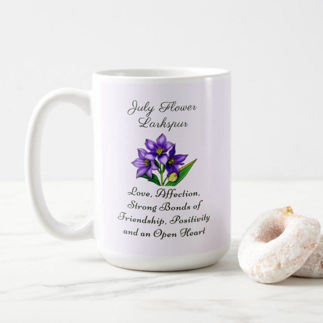 Taza De Café Julio Mes de Nacimiento Flor Larkspur Arte Floral (Con donut)