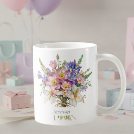 Taza De Café July Birth Flower Mug | Delphiniums & Water Lilies