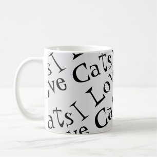 Taza De Café Jumbo me encantan los gatos Tote gráfico negro y b