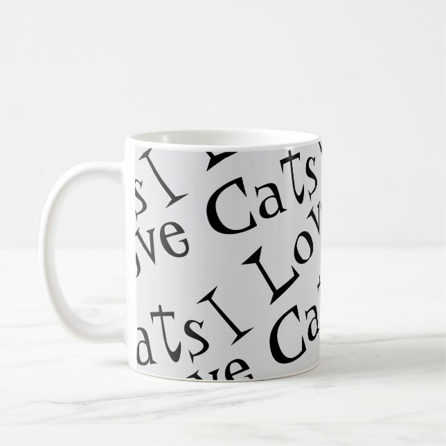 Taza De Café Jumbo me encantan los gatos Tote gráfico negro y b (Izquierda)