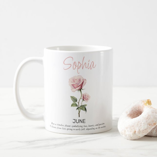Taza De Café Junio Flor de Nacimiento Personalizada (Con donut)