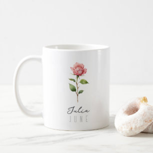 Taza De Café Junio Mes de Nacimiento Flor con nombre - Rosa