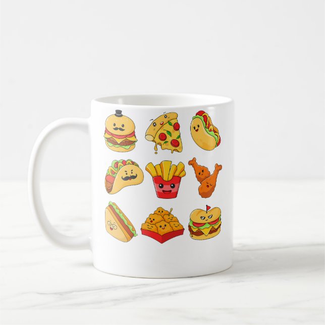 Taza De Café Junk Food Cartoons Fried Food Pizza Chicken Nugget (Izquierda)
