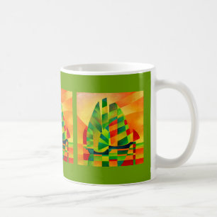 Taza De Café Juntas chinas, atardecer, velas y sombras negritas
