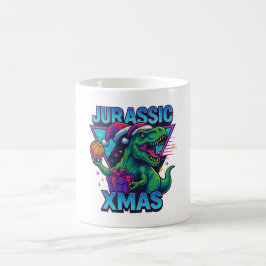 Taza De Café Jurassic Navidad T-Rex - Dinosaurio Neon Retro 80s