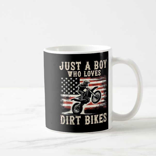 Taza De Café Just A Boy Who Loves Dirt Bikes American Flag Moto (Derecha)