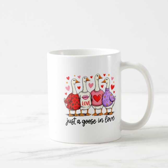 Taza De Café Just A Goose In Love Cute Valentine Coquette Bow G (Derecha)