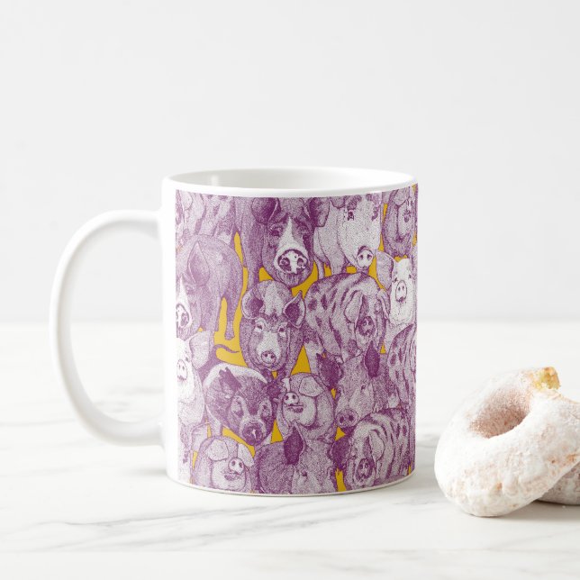 Taza De Café just pigs purple yellow (Con donut)