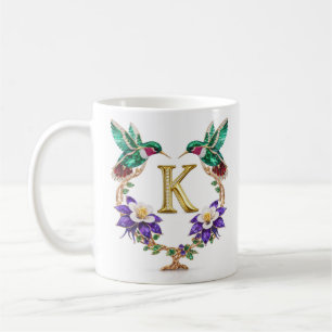 Taza de café K con monograma de colibrí enjoyado d