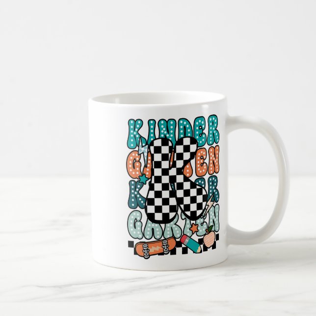Taza De Café K Kindergarten Teacher Checkered Back To School Ki (Derecha)