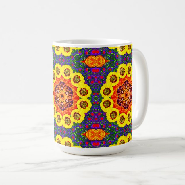 Taza De Café Kaléidoscope de fleurs dorées (Anverso derecho)
