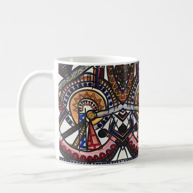 Taza De Café Kaleidoscope-Hand Painted Modern Geometric  (Izquierda)