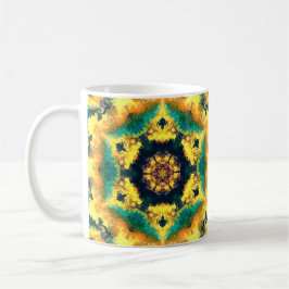 Taza De Café Kaleidoscopio psicodélico amarillo azul y verde