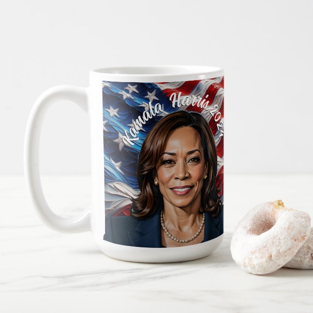 Taza De Café Kamala Harris 2024 y la bandera estadounidense (Con donut)