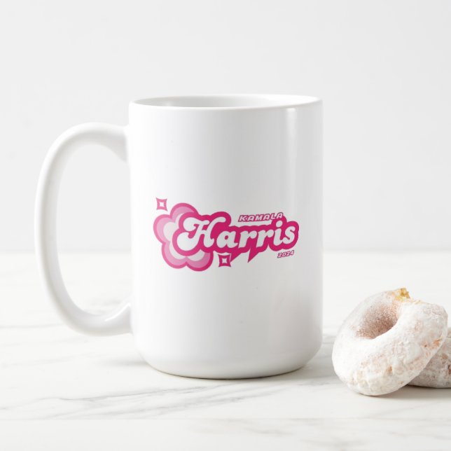 Taza De Café Kamala Harris Girly Pink Stars Hearts President (Con donut)