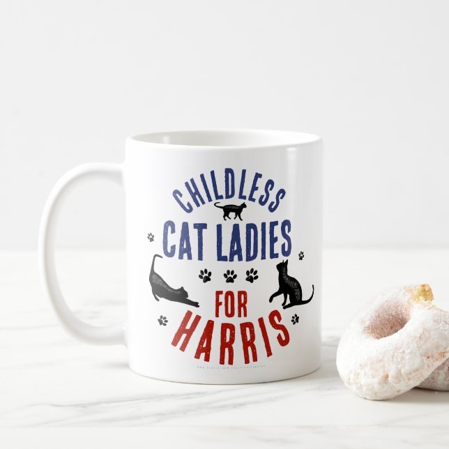 Taza De Café Kamala Harris Presidente 2024 Gato femenino (Con donut)