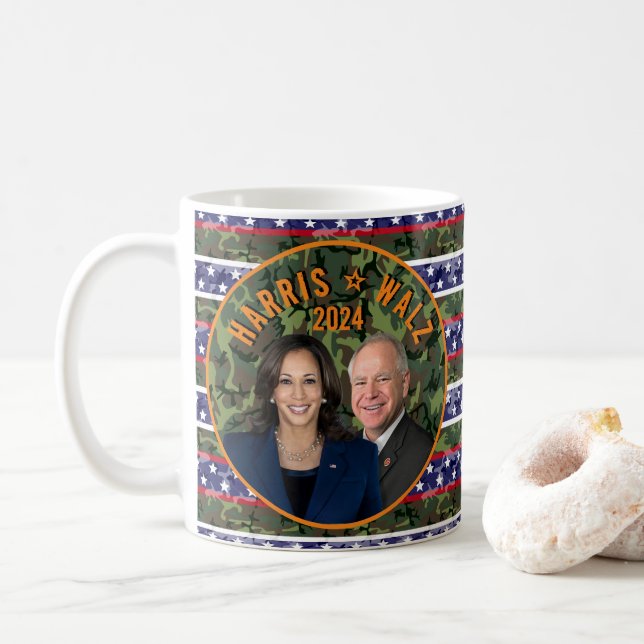 Taza De Café Kamala Harris Tim Walz presidente vicepresidente F (Con donut)