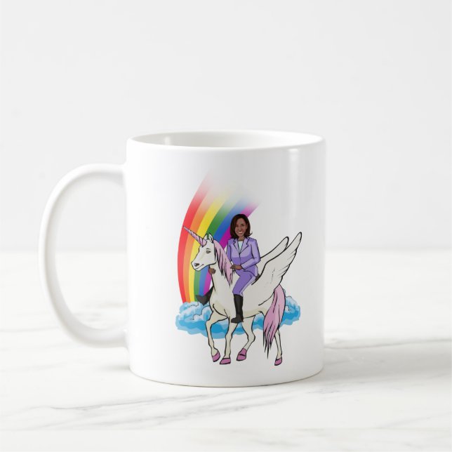 TAZA DE CAFÉ KAMALA HARRIS UNICORN Y RAINBOW (Izquierda)